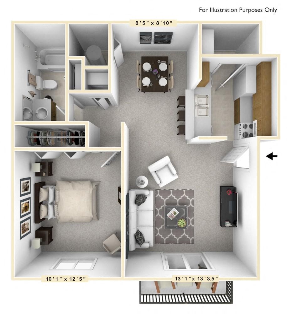 The Walnut - 1 BR 1 BA Floor Plan at The Timbers Apartments, Evansville, IN, 47715